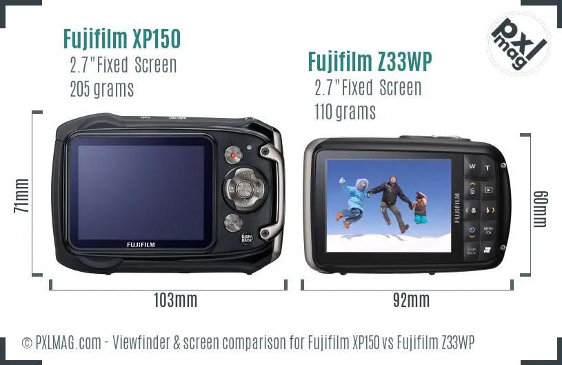 Fujifilm XP150 vs Fujifilm Z33WP Screen and Viewfinder comparison