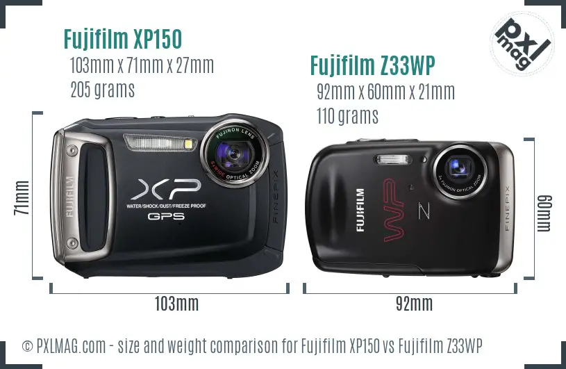 Fujifilm XP150 vs Fujifilm Z33WP size comparison