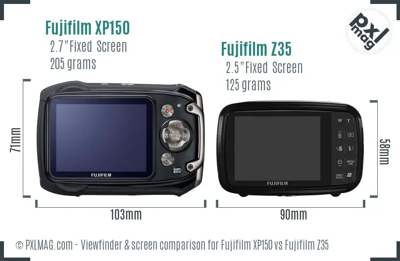 Fujifilm XP150 vs Fujifilm Z35 Screen and Viewfinder comparison