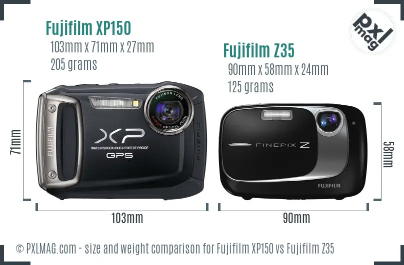 Fujifilm XP150 vs Fujifilm Z35 size comparison