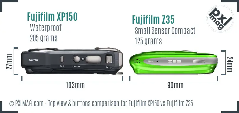 Fujifilm XP150 vs Fujifilm Z35 top view buttons comparison