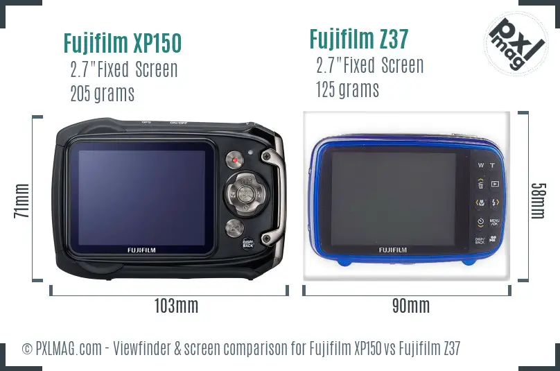 Fujifilm XP150 vs Fujifilm Z37 Screen and Viewfinder comparison