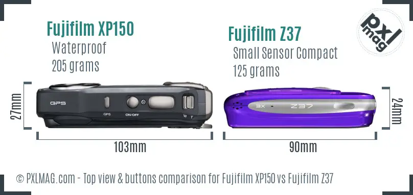 Fujifilm XP150 vs Fujifilm Z37 top view buttons comparison