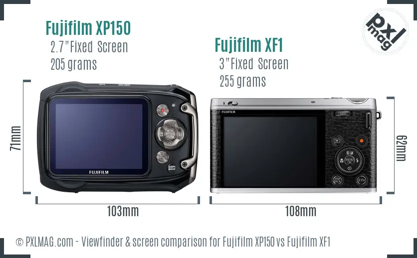 Fujifilm XP150 vs Fujifilm XF1 Screen and Viewfinder comparison Fujifilm XP150 vs Fujifilm XF1 Screen and Viewfinder comparison