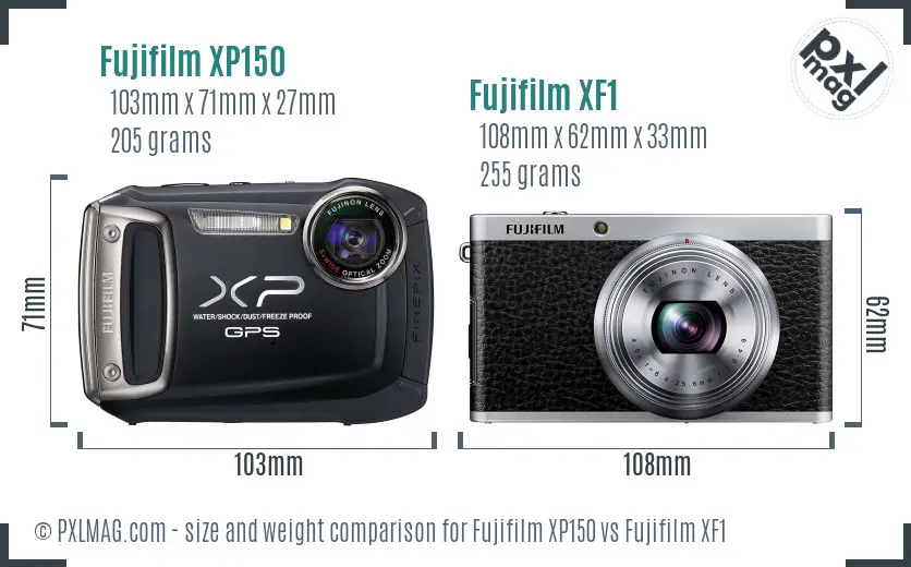 Fujifilm XP150 vs Fujifilm XF1 size comparison Fujifilm XP150 vs Fujifilm XF1 size comparison