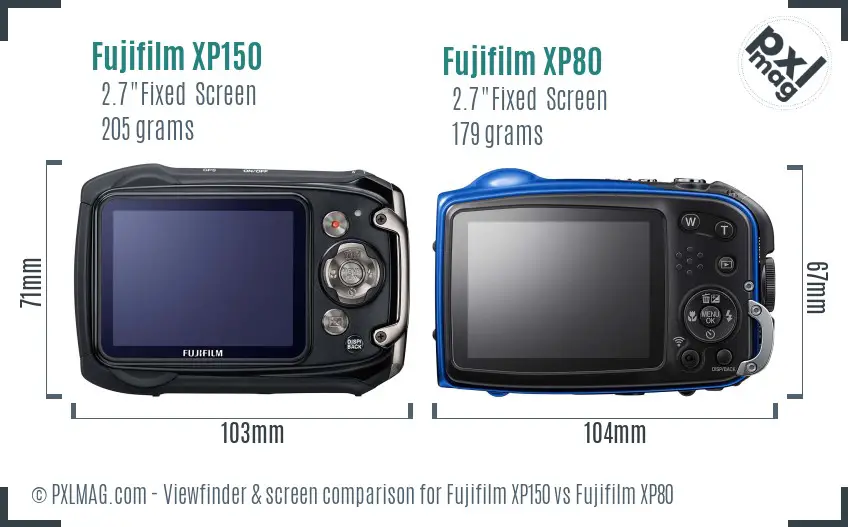 Fujifilm XP150 vs Fujifilm XP80 Screen and Viewfinder comparison