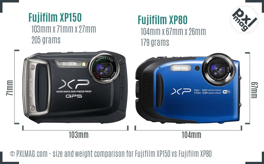 Fujifilm XP150 vs Fujifilm XP80 size comparison