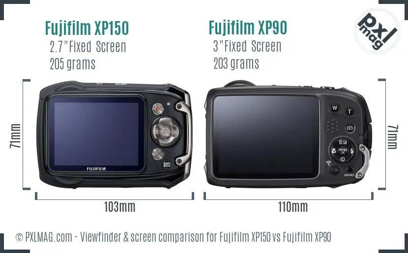 Fujifilm XP150 vs Fujifilm XP90 Screen and Viewfinder comparison