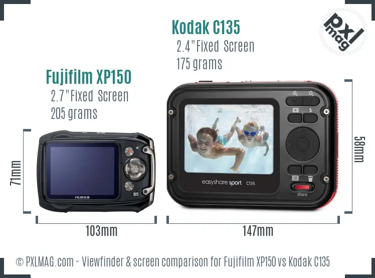 Fujifilm XP150 vs Kodak C135 Screen and Viewfinder comparison