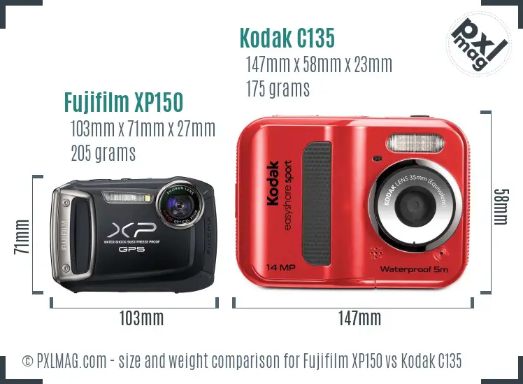 Fujifilm XP150 vs Kodak C135 size comparison