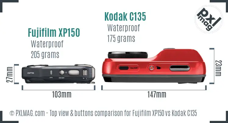 Fujifilm XP150 vs Kodak C135 top view buttons comparison