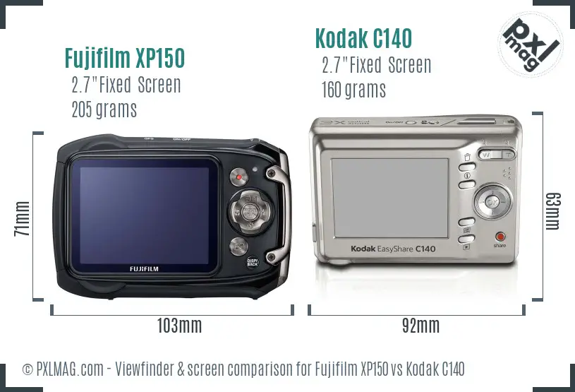 Fujifilm XP150 vs Kodak C140 Screen and Viewfinder comparison