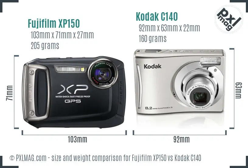 Fujifilm XP150 vs Kodak C140 size comparison