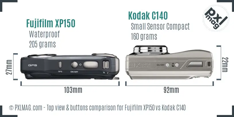 Fujifilm XP150 vs Kodak C140 top view buttons comparison