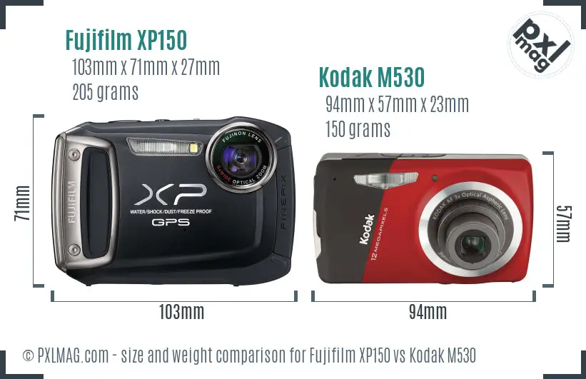 Fujifilm XP150 vs Kodak M530 size comparison