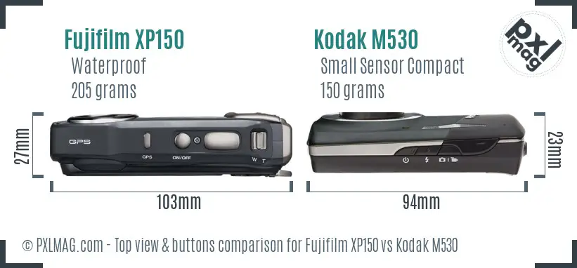 Fujifilm XP150 vs Kodak M530 top view buttons comparison