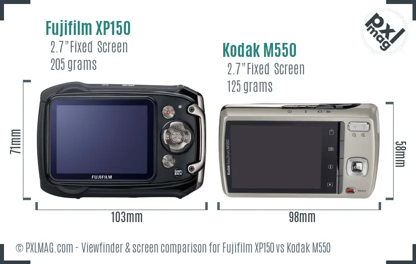 Fujifilm XP150 vs Kodak M550 Screen and Viewfinder comparison Fujifilm XP150 vs Kodak M550 Screen and Viewfinder comparison