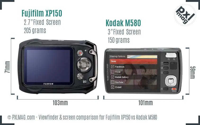 Fujifilm XP150 vs Kodak M580 Screen and Viewfinder comparison