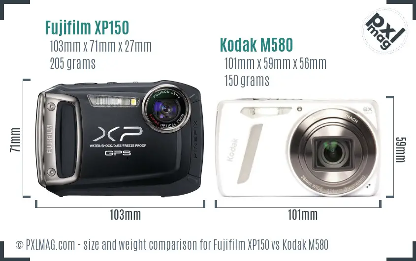 Fujifilm XP150 vs Kodak M580 size comparison