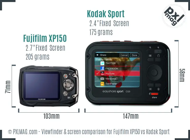 Fujifilm XP150 vs Kodak Sport Screen and Viewfinder comparison