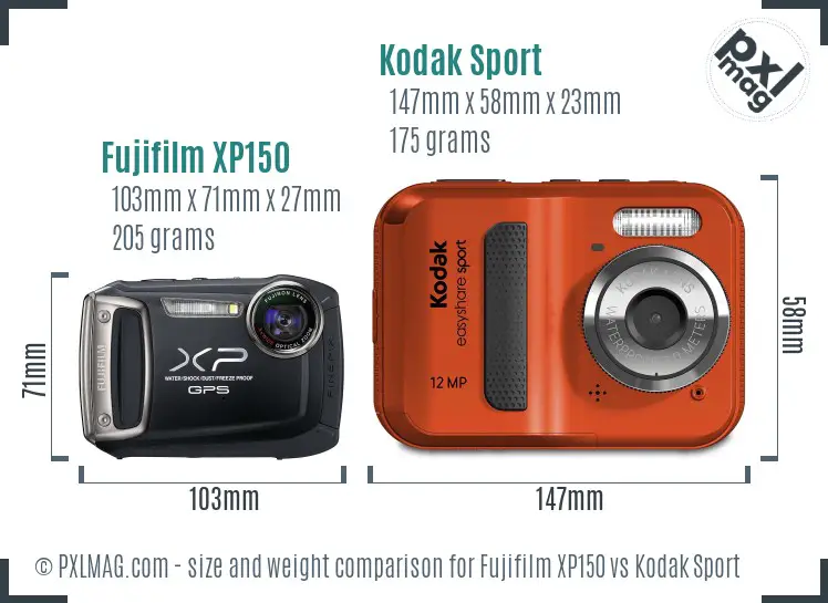 Fujifilm XP150 vs Kodak Sport size comparison