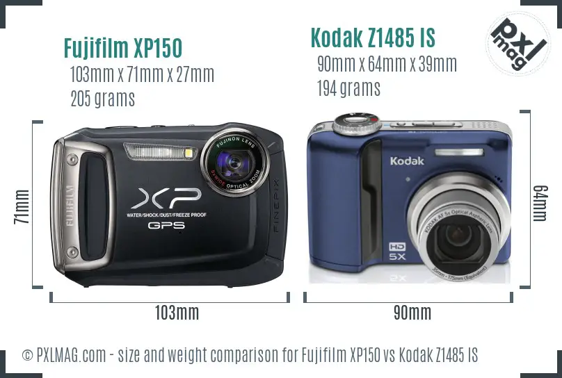 Fujifilm XP150 vs Kodak Z1485 IS size comparison