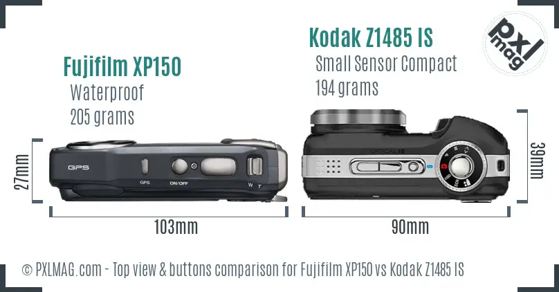Fujifilm XP150 vs Kodak Z1485 IS top view buttons comparison