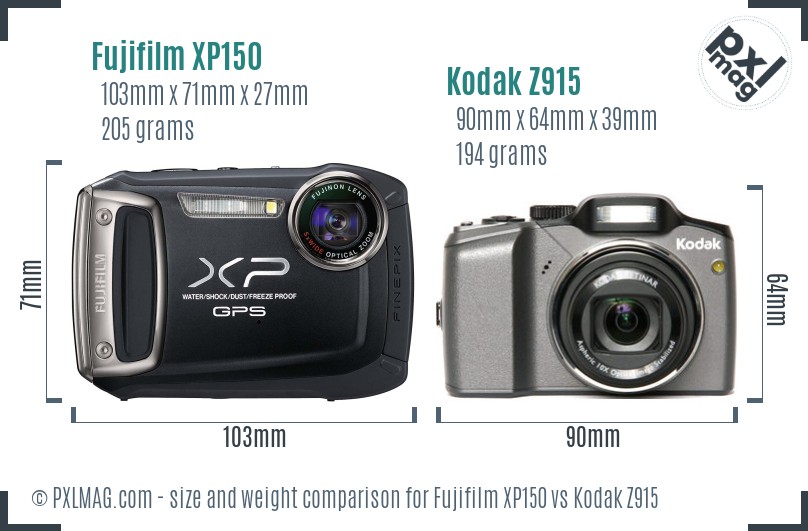 Fujifilm XP150 vs Kodak Z915 size comparison Fujifilm XP150 vs Kodak Z915 size comparison