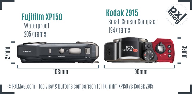 Fujifilm XP150 vs Kodak Z915 top view buttons comparison