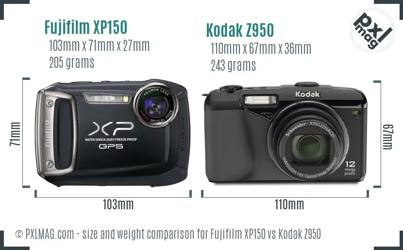 Fujifilm XP150 vs Kodak Z950 size comparison Fujifilm XP150 vs Kodak Z950 size comparison