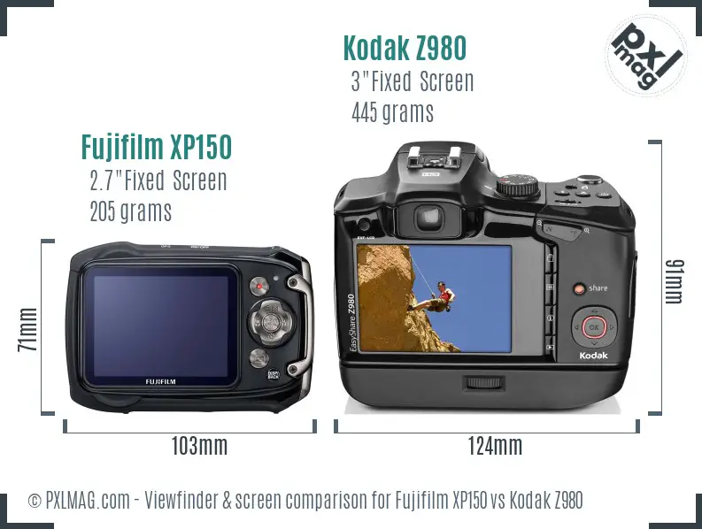 Fujifilm XP150 vs Kodak Z980 Screen and Viewfinder comparison
