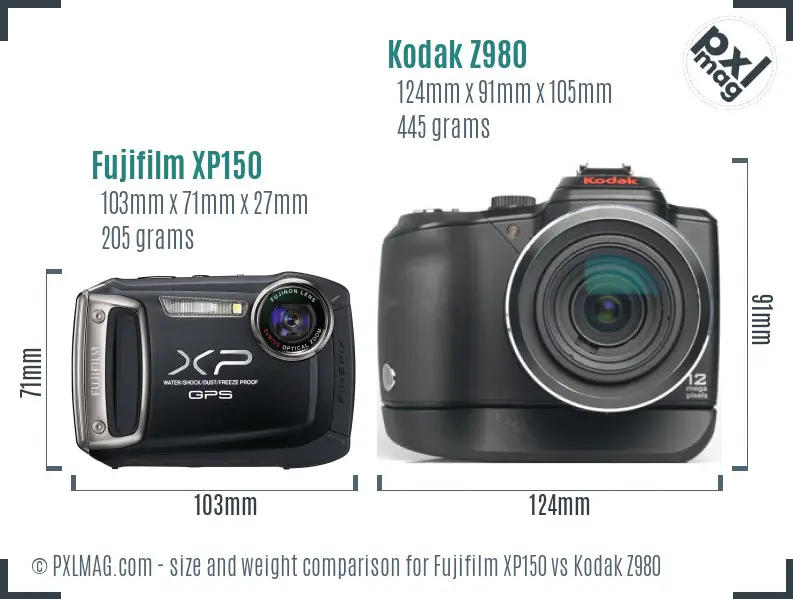 Fujifilm XP150 vs Kodak Z980 size comparison