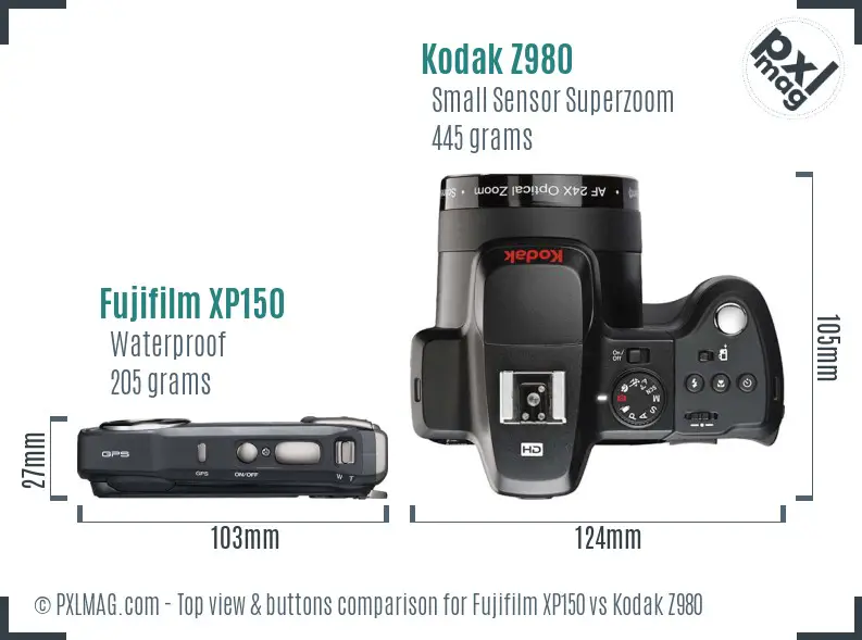 Fujifilm XP150 vs Kodak Z980 top view buttons comparison