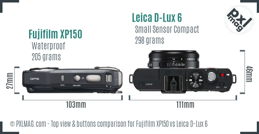 Fujifilm XP150 vs Leica D-Lux 6 top view buttons comparison