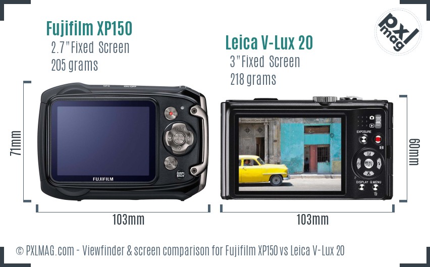 Fujifilm XP150 vs Leica V-Lux 20 Screen and Viewfinder comparison