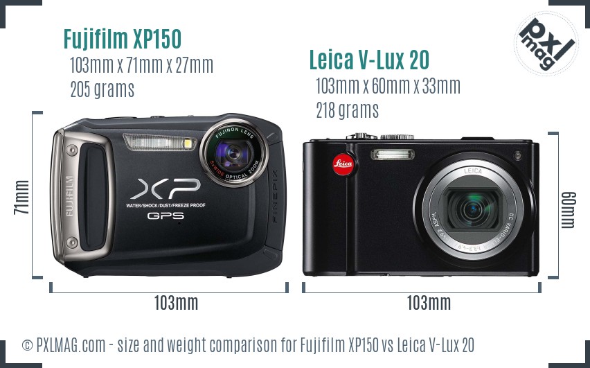 Fujifilm XP150 vs Leica V-Lux 20 size comparison Fujifilm XP150 vs Leica V-Lux 20 size comparison