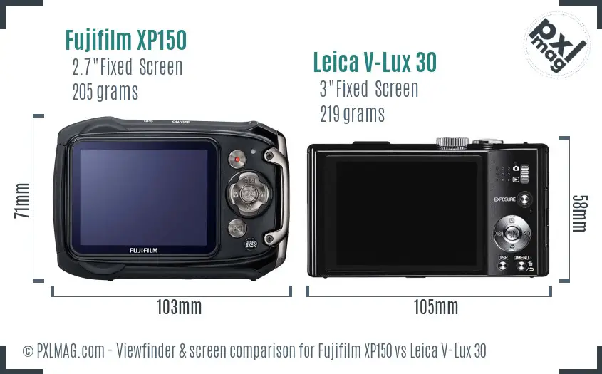 Fujifilm XP150 vs Leica V-Lux 30 Screen and Viewfinder comparison