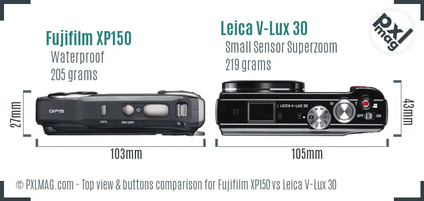 Fujifilm XP150 vs Leica V-Lux 30 top view buttons comparison