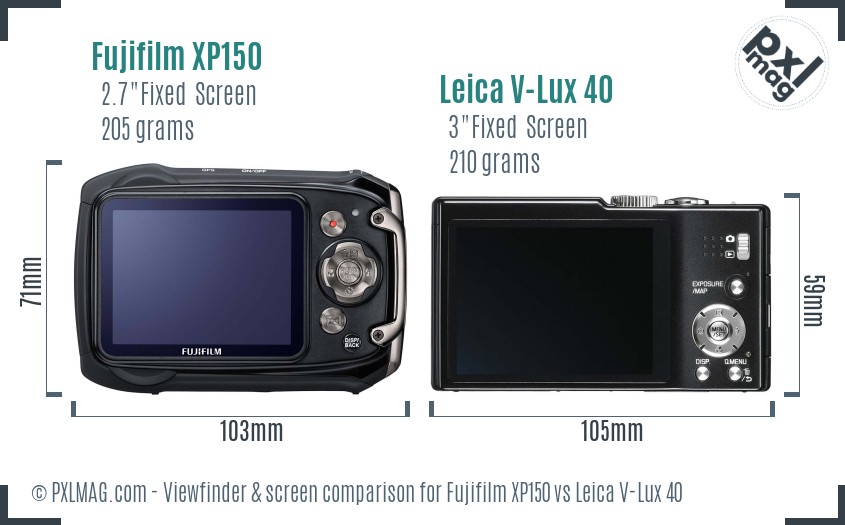 Fujifilm XP150 vs Leica V-Lux 40 Screen and Viewfinder comparison