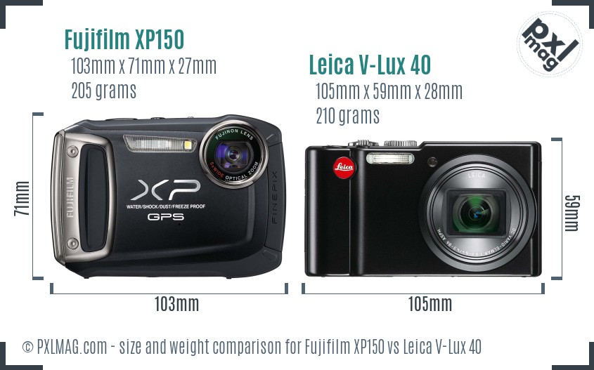 Fujifilm XP150 vs Leica V-Lux 40 size comparison