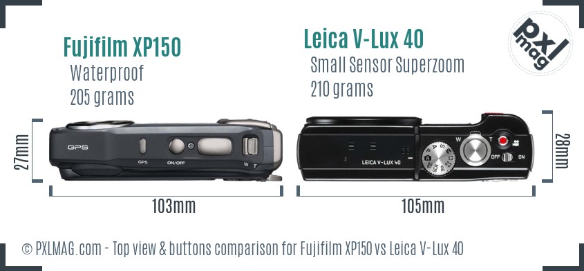 Fujifilm XP150 vs Leica V-Lux 40 top view buttons comparison