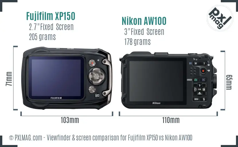 Fujifilm XP150 vs Nikon AW100 Screen and Viewfinder comparison Fujifilm XP150 vs Nikon AW100 Screen and Viewfinder comparison
