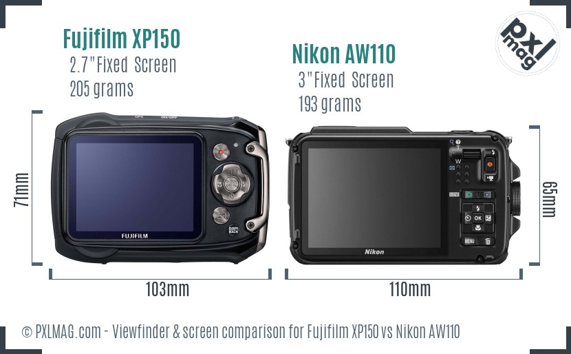 Fujifilm XP150 vs Nikon AW110 Screen and Viewfinder comparison