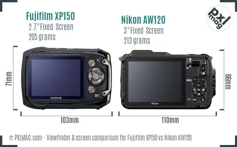 Fujifilm XP150 vs Nikon AW120 Screen and Viewfinder comparison