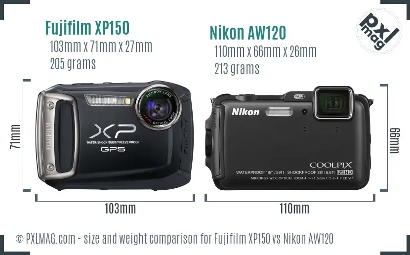 Fujifilm XP150 vs Nikon AW120 size comparison