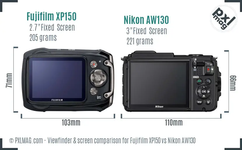 Fujifilm XP150 vs Nikon AW130 Screen and Viewfinder comparison