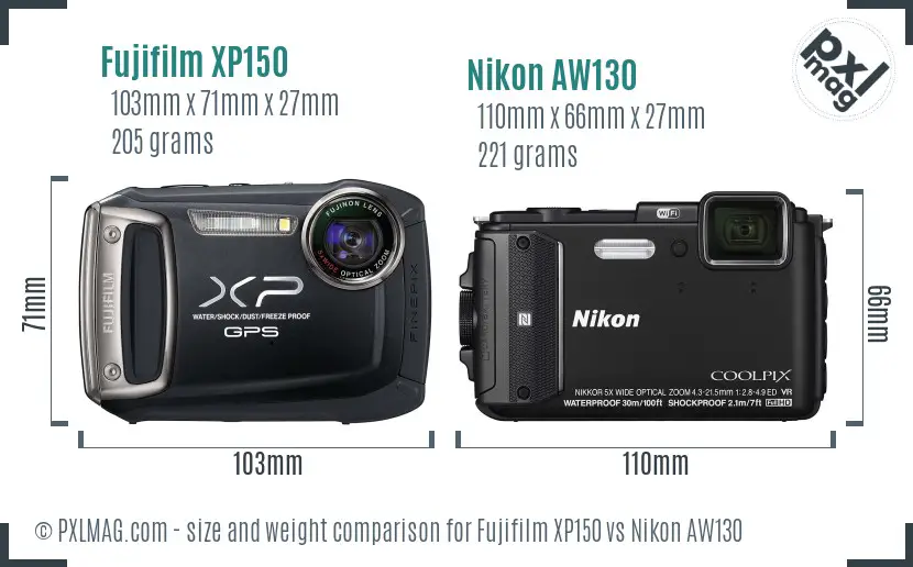 Fujifilm XP150 vs Nikon AW130 size comparison