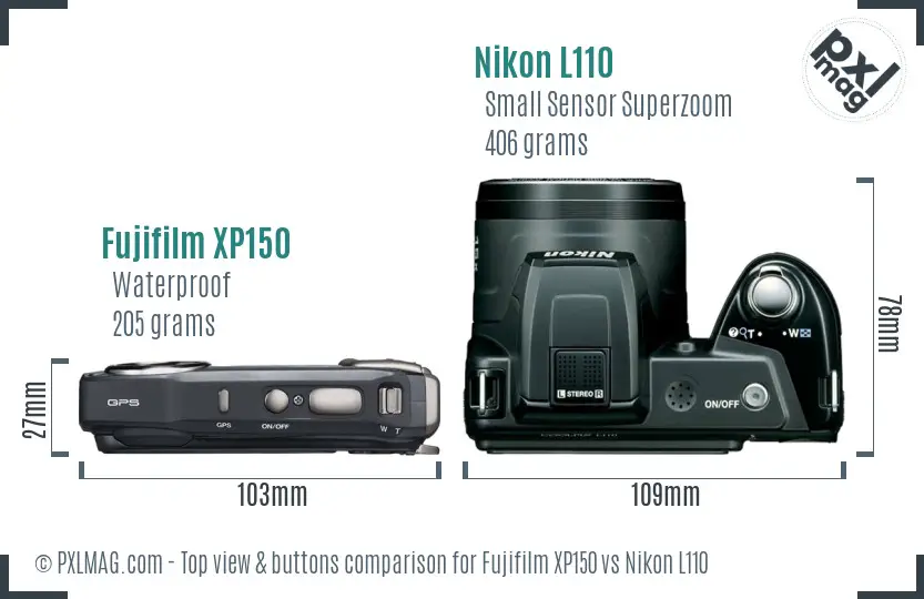 Fujifilm XP150 vs Nikon L110 top view buttons comparison Fujifilm XP150 vs Nikon L110 top view buttons comparison