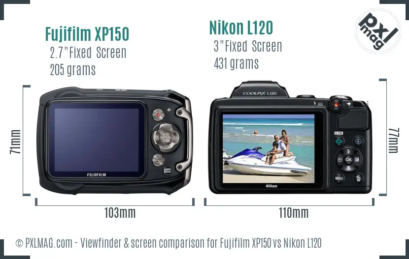 Fujifilm XP150 vs Nikon L120 Screen and Viewfinder comparison