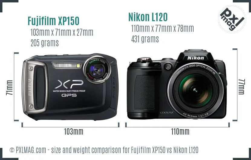 Fujifilm XP150 vs Nikon L120 size comparison